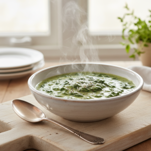 A visually appealing bowl of creamy, vibrant green spinach, garnished with nutmeg, ready to be served.